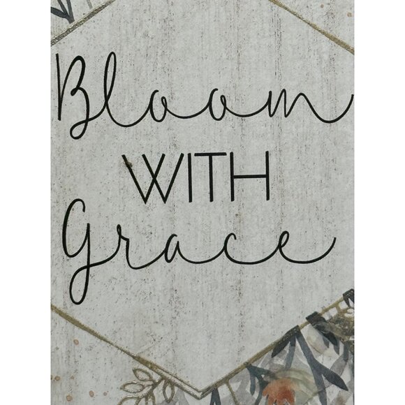Bloom With Grace Wooden Wall Art Decor - Floral Hexagon Design 9" x 7" READ - Picture 5 of 14